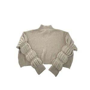 HYFVE Tan Gathered Sleeve Crop Sweater Size Medium